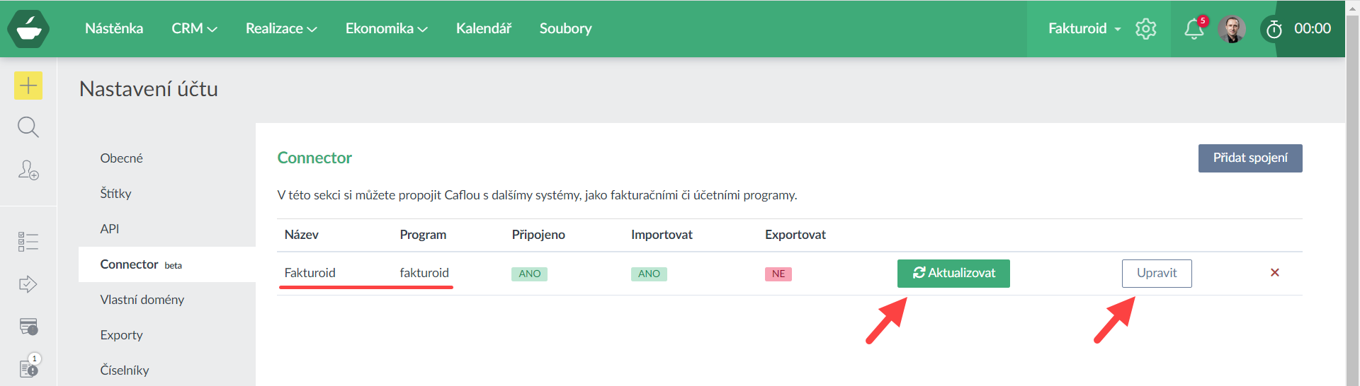 Propojení Caflou s Fakturoidem