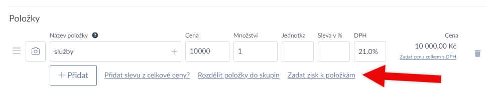 Zadat zisk k položkám