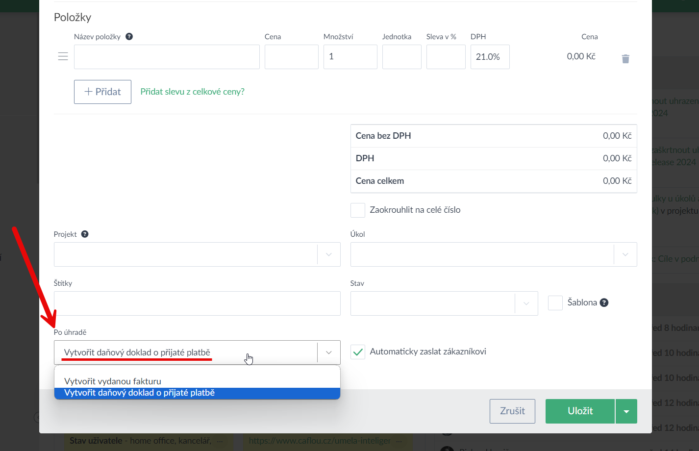 Automatické vystavení DPP po úhradě proformy